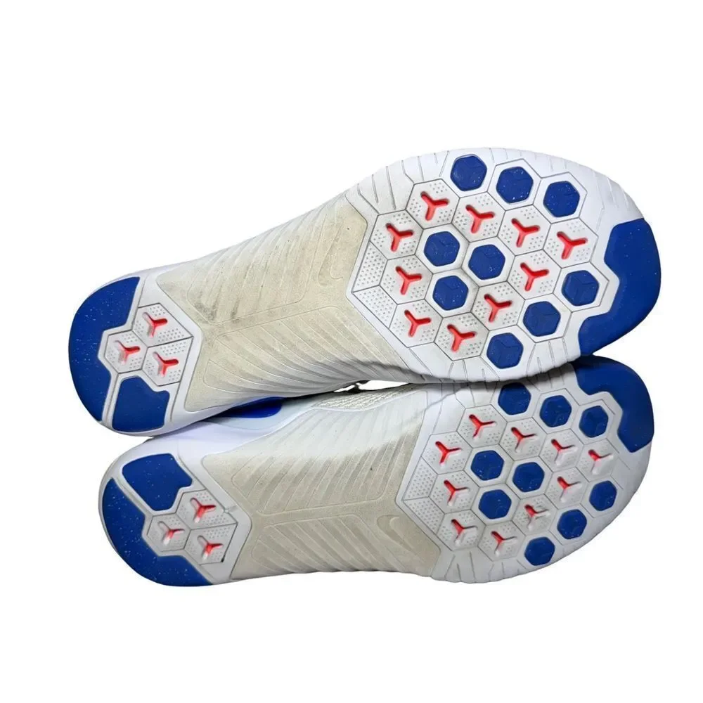 Nike free Metcon White Mesh Sneaker with Blue Swoosh and Pink Collar size 12